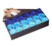 Charming 18 Roses Soap Flower Presentation Box Celebrate Love and Enhance Decor (Blue)