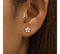 Charming 18K Gold Floral Daisy Stud Earrings, Flat Back Tragus