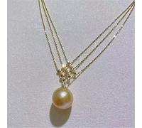 Charming Aaa+++ 10mm Natural South Sea Gold Stud Pearl Pendant Necklace 18"