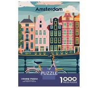 Charming Amsterdam 1000 Piece Jigsaw Puzzle, Historic Square Architecture, Thick Cardboard Pieces for Travel Lovers, Mindful Activity, Paper Board, 38x26cm/1000pcs