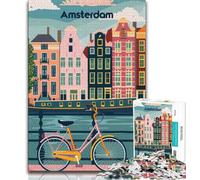Charming Amsterdam Adult Jigsaw Puzzles 1000 Pieces,Staycation Kill Time Every Piece Is Unique - Challenging Family Fun Game 38x26cm