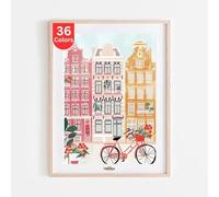 Charming Amsterdam Street Scene Paint by Numbers Kits, DIY Paint by Numbers Kits, Adult Beginners, Drawing Canvas with Brushes and Acrylic, High Quality 36 Colors Canvas (30x40cm (No Frame))