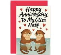 Charming Anniversary Card for Partner, 'Happy Anniversary To My Otter Half' Gift, Cute Illustration, for Friend Colleague Family, Blank Inside with Envelope