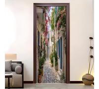 Charming Architectural Alley Waterproof 3D Door Stickers Peel and Stick 77x200cm, PVC Self-Adhesive Removable Light White Door Murals Poster for Bedroom Living Room Home Decor