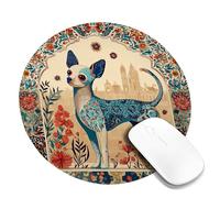 Charming Artful Chihuahua Square Mouse Pad, Vibrant Blue Floral Design Stitched Edge Mousemat, Rubber Non-Slip Washable Desk Mouse Pad for Home and Office Use Round 8x8 Inch