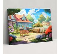 Charming Backyard Wall Art - Harlem Whimsical Digital Illustration Cozy Cottage Home Decoration 91cm x 61cm
