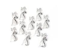 Charming Beads Antique Silver Metal Alloy Cat Charms 24mm Pack Of 10 for Jewellery Making and More