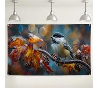 Charming Bird and Autumn Leaves Backdrop, Nature Inspired Photograph Backgrounds, Cozy Indoor/Outdoor Decor for Seasonal Events, Fall Photography Props 71x43 Inch