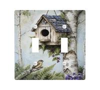 Charming Birdhouse Light Switch Cover Plate, Rustic Brown Nature Theme for Home Decor, Thermoplastic Wall Plates, Standard Size Double Toggle