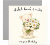 Charming Birthday Card for Her, Whimsical Teddy Bear Gift, Heartfelt Graphic Design, for Husband Wife Mum Dad Brother Sister, Blank Inside with Envelope