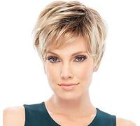 Charming Blonde Short Super Natural Human Hair Wigs | With Short Black Roots For Women