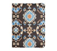 Charming Blue Brown Bohemian Floral Leather Passport Holders Travel Documents Organizer Protector Waterproof