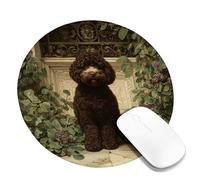 Charming Brown Dog with Green Leaves Mouse Pad, Decorative Animal-Themed Desk Pad, Non-Slip Gaming Mousepad for Home Office Use Round 8x8 Inch