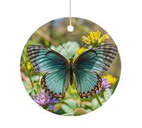 Charming Butterfly Ceramic Ornaments with Hanger Round Porcelain Ornaments Personalized Xmas Tree Keepsake Crafts Gift for Christmas and Thanksgiving Decoration