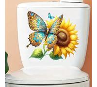 Charming Butterfly & Sunflower Toilet Cover Sticker Decals,Fish Bird Flower Leaf Waterproof Toilet Lid Tank Seat Decals Cistern Self-Adhesive Bathroom Wall Sticker