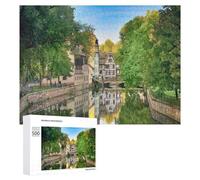 Charming Canal Scene with Half-Timbered Houses Decorative Jigsaw for Grown-Ups, 500 PCS - New Year Puzzle Gift; for Shared Table Time