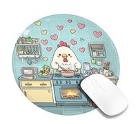 Charming Cartoon Chicken Kitchen Mouse Pad, Cute Colorful Cooking Design Stitched Edge Mousepad, Rubber Non-Slip Washable Desk Mat for Home and Office Round 8x8 Inch