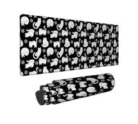 Charming Cat Themed Large Gaming Mouse Pad, Black White Feline Patterns, Perfect for Autumn and Winter, Stylish Design for Home and Office Use, Non-Slip Washable Mousepad 16x36 Inch