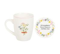 Charming Ceramic Mug & Coaster Set for Grandma - "If Grandmas Were Flowers, I’d Pick You" - Spring Floral Design, 350ml Capacity, Dishwasher & Microwave Safe, Ideal for Tea, Coffee, and More