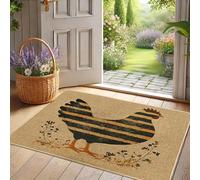Charming Chicken Doormat, Black and Gold Stripes Chicken Door Mat for Farmhouse Decor, Non-Slip Indoor & Outdoor Entrance, Easy to Clean 29x17 Inch