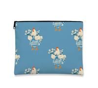 Charming Chicken Floral Makeup Bag, Vintage Farmhouse Style Travel Cosmetic Pouch for Women, Portable Zipper Organizer, Perfect for Spring and Easter Gifts, Blue, 7x9 Inch, Chicken