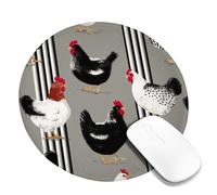 Charming Chicken Pattern Desk Mouse Pad, Black White Farmhouse Style Non-Slip Gaming Mousepad, Rubber Washable for Home and Office Use Round 8x8 Inch