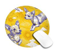 Charming Chihuahua Design Mouse Pad, Sunny Yellow Animal Puppy Theme Mousepad, Non-Slip Washable Gaming Mouse Pad for Home and Office Use Round 8x8 Inch