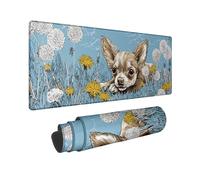 Charming Chihuahua Large Mouse Pad, Sky Blue Floral Dandelions Design, Non-Slip Washable Gaming Mousepad for Home and Office Use, Perfect for Animal Lovers 16x36 Inch