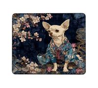 Charming Chihuahua Mouse Pad, Floral Blue Cherries Blossom Design, Stylish Animal Art for Home and Office, Non-Slip Rubber Washable Gaming Desk Mat Square 8x10 Inch