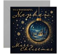 Charming Christmas Card for Nephew, Stellar Holiday, Gift, Festive Celestial Design, for Family, Blank Inside with Envelope