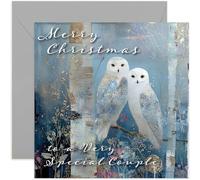 Charming Christmas Card for Special Couple, Feathered Gift, Delicate Winter Art, for Husband Wife Mum Dad Brother Sister, Blank Inside with Envelope