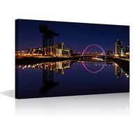 Charming City Bathroom Decor Wall Art Glasgow Skyline Home Decor Night Cityscape Wall Decoration Downtown Panorama Picture for Bedroom Office Framed Posters and Prints Ready to Hang (18"W x 12"H)