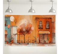 Charming City Landscape Backdrop, Colorful Urban Illustrative Party Decorations, Vibrant Outdoor Photography Background for Birthdays, Celebrations & Gatherings 71x43 Inch