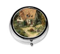 Charming Country Cottage Print Personalised Portable Pillbox with,Mini Pillbox Compact and Convenient Pill Organiser for Storing and Organising Pills
