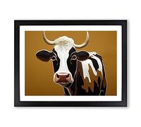 Charming Cow Framed Print | A2 Black Framed Wall Art | Ready to Hang | Modern Animal Picture | Living Room Bedroom Lounge Office