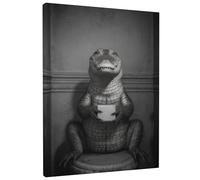 Charming Crocodile Canvas Wall Art, Black White Animal Poster Prints, Quirky Home Aesthetic Decor For Living Room, Bedroom, Office, Wrapped Canvas 8x10 Inch