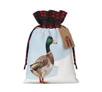 Charming Cute Mallard Ducks Print Christmas Drawstring Gift Bags With Tags | Xmas Gift Wrapping Bag | Decorative Candy Goody Present Bag Holiday Decor
