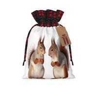 Charming Cute Squirrel Print Christmas Drawstring Gift Bags With Tags | Xmas Gift Wrapping Bag | Decorative Candy Goody Present Bag Holiday Decor