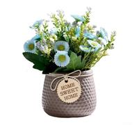 Charming Daisy Bouquet in Pottery Vase for Living Room Dining Area and Office Workspace Indoor Table Decoration (blue flowers)