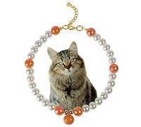 Charming Design: This Elegant Dog Pearl Necklace Collar Features Vibrant Orange Beads and a Bell, This Orange Dog Collar Adding a Lively Touch to Your pet's Look