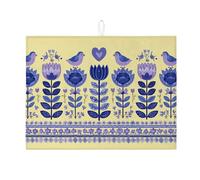 Charming Dish Drying Mats For Kitchen Counter, Blue Floral Absorbent Dish Drainer Rack Mat, Spring Microfiber Drying Pad For Kitchen Counter Coffee Bar Protector 18x24 Inch