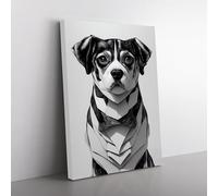Charming Dog Grey, Black, Grey Canvas Wall Art Print Ready to Hang, Framed Picture for Living Room Bedroom Home Office Décor, 76x50 cm (30x20 Inch)