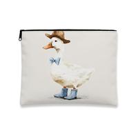 Charming Duck Makeup Bag, Fanciful Watercolor Animal Cosmetic Travel Pouch for Women, Portable Small Zipper Organizer, Festive Gift Toiletry Bag, Perfect for Spring, White, 7x9 Inch, Duck