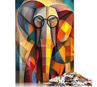 Charming Elephant - Cubist Scholar with Glasses Puzzle 1000 Piece Adult Jigsaw Puzzle Puzzles for Teenagers Gifts Educational Game Challenge Toy 38x26cm/1000pcs