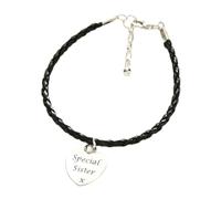 Charming Engraving Bracelets for Men or Women. Leather Braided Cord Bracelet with an Engravable Heart Charm. Available in Black, Brown or Pink. Packaged in a White Card Gift Box with Pink Satin Bow.