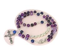 Charming Engraving Rosary Beads Personalised with Any Name for Boys or Girls, Handcrafted with Purple Agate Gemstones, Gift Boxed, Gift Idea for First Holy Communion, Baptism, Confirmation.