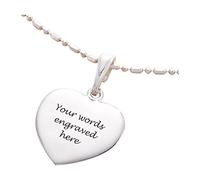Charming Engraving Silver Heart Necklace, a Delicate Pendant Attached to a Ball & Link Chain in .925 Sterling Silver. Engraved Heart with Your Choice of Words. Gift Boxed