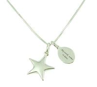 Charming Engraving Sterling Silver Star Necklace, Personalised with Engraving on one or both sides of the Silver tag featured hanging alongside the Star Pendant Beautifully Gift Boxed as shown.