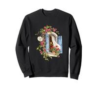 Charming European Café Window with Blue Shutters and Flowers Sweatshirt