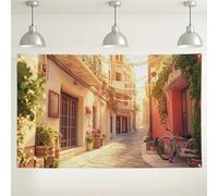 Charming European Street Backdrop, Vintage Scene Decorative Backgrounds, Ideal for Photography Events, Spring/Summer Celebrations 71x43 Inch